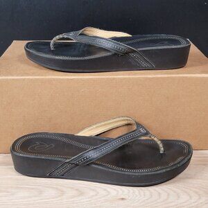 OluKai OLA Sandals Womens Size 9 Black Platform Beachwear Flip Flops 20322-4040